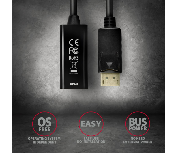 Axagon RVD-HI14N, DisplayPort - HDMI 1.4 adapter, 4K/30Hz - 1353448 - zdjęcie 2